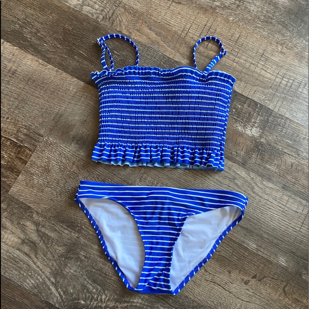 Blue with white stripes bikini